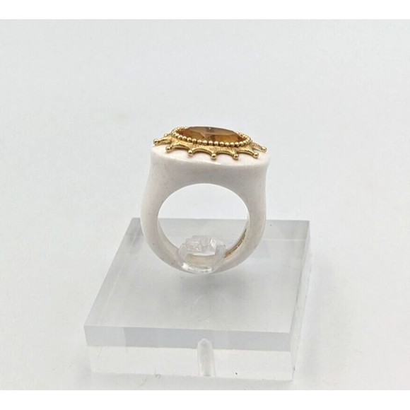 Elizabeth Adams Collection White Agate Ring With 14K Gold Accent & Citrine Sz7.5 - Picture 11 of 16